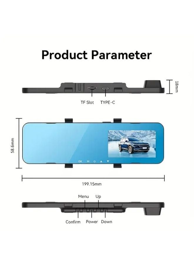 Black Dash Cam 1080P Loop Recording 24H Parking Monitor Rearview Camera Easy Install - Image 2
